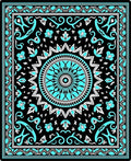 Black Teal Sunburst Mandala Rug