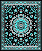 Black Teal Sunburst Mandala Rug