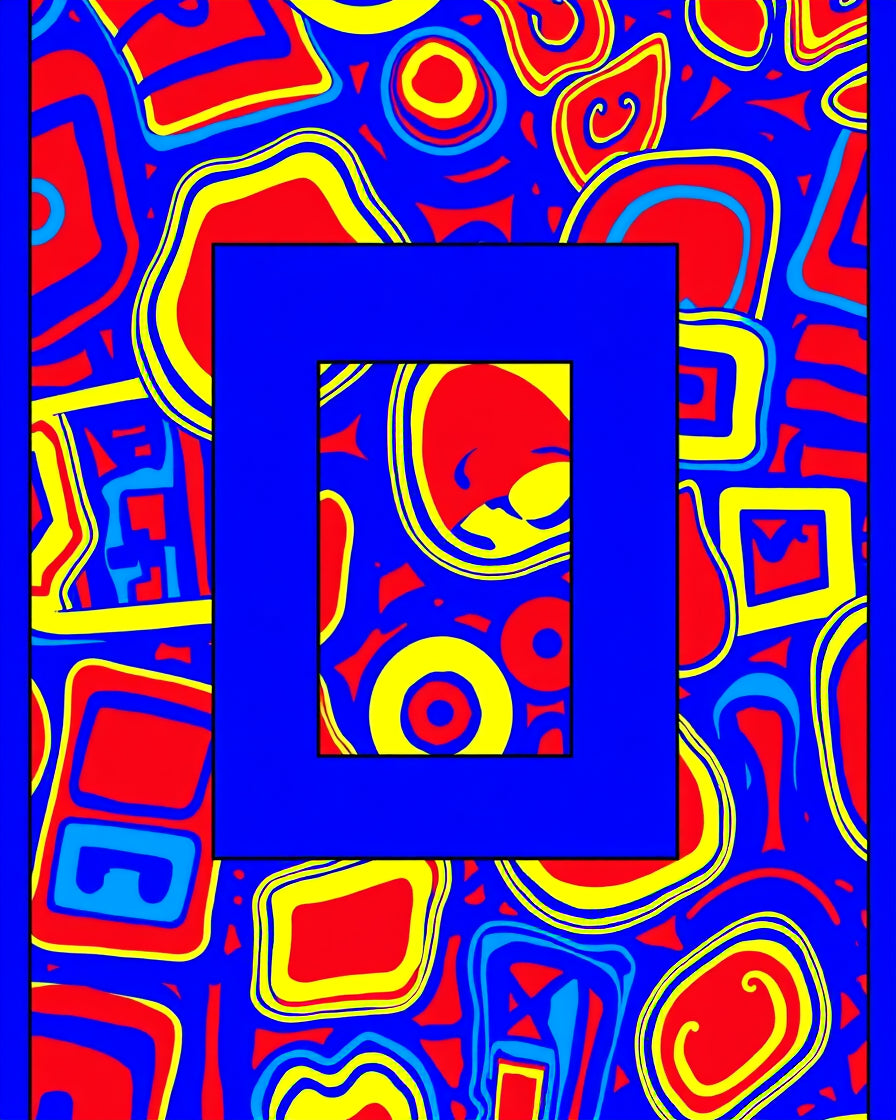 Blue Red Yellow Abstract Groovy Shapes Rug
