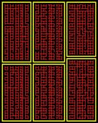 Bold Red Rectangular Grid Maze Rug