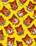 Playful Orange Tiger Faces Yellow Background Rug