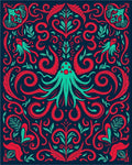 Crimson Teal Kraken Foliage Rug