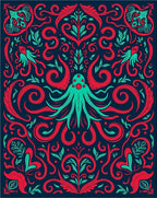 Crimson Teal Kraken Foliage Rug
