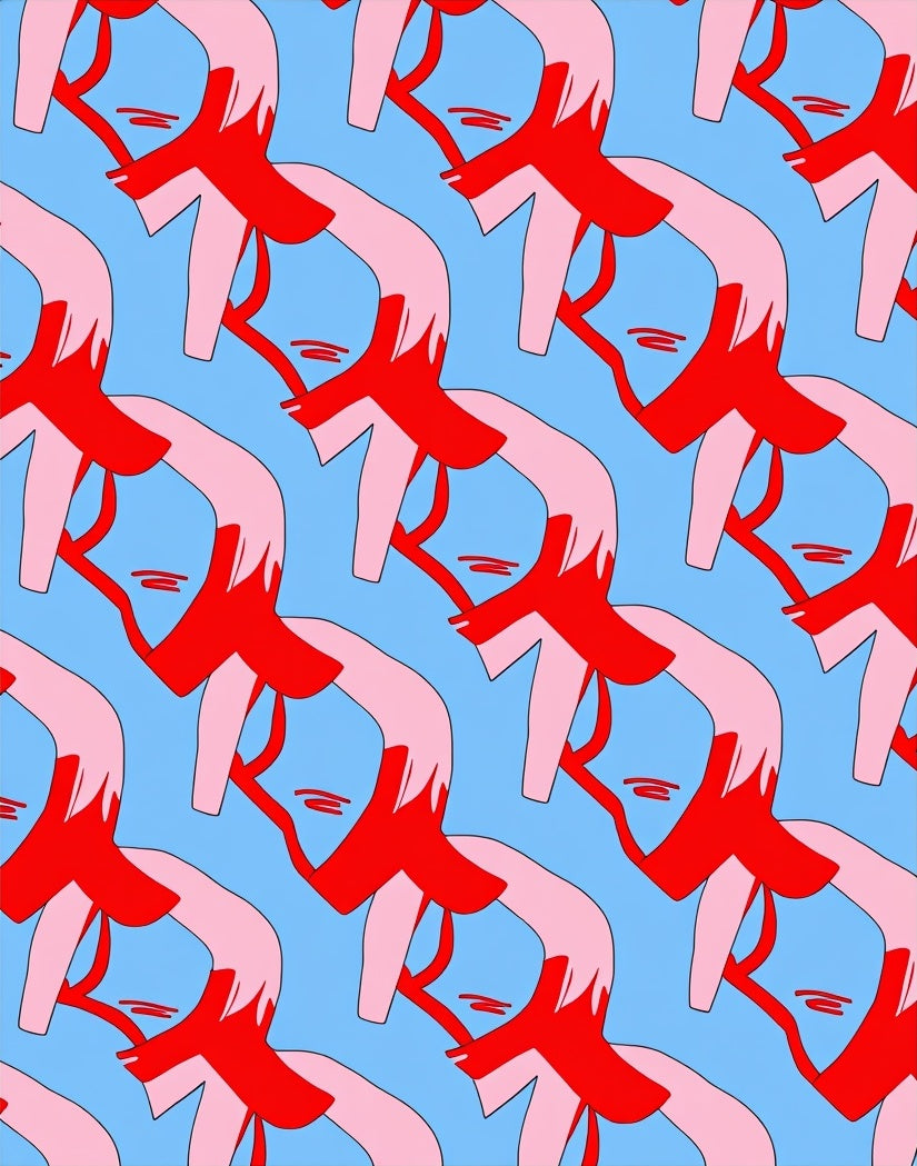 Bold Red Pink Face Abstract Rug