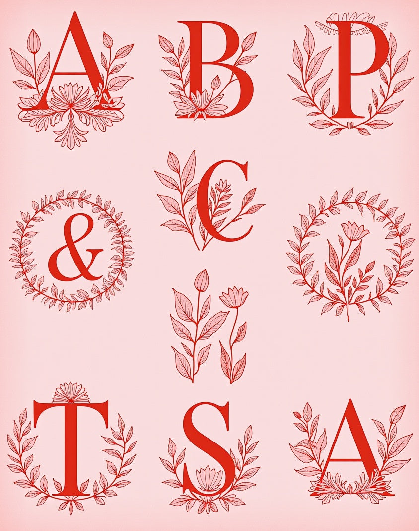Red Botanical Monogram Alphabet Collection Rug