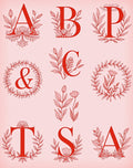 Red Botanical Monogram Alphabet Collection Rug