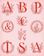 Red Botanical Monogram Alphabet Collection Rug