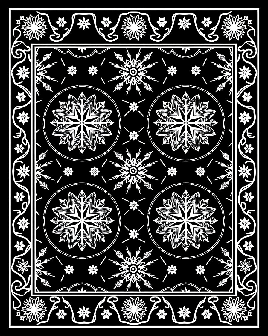 Black White Starburst Central Round Border Rug