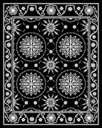 Black White Starburst Central Round Border Rug