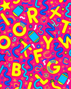 Vibrant Pink Blue Yellow Alphabet Fun Rug