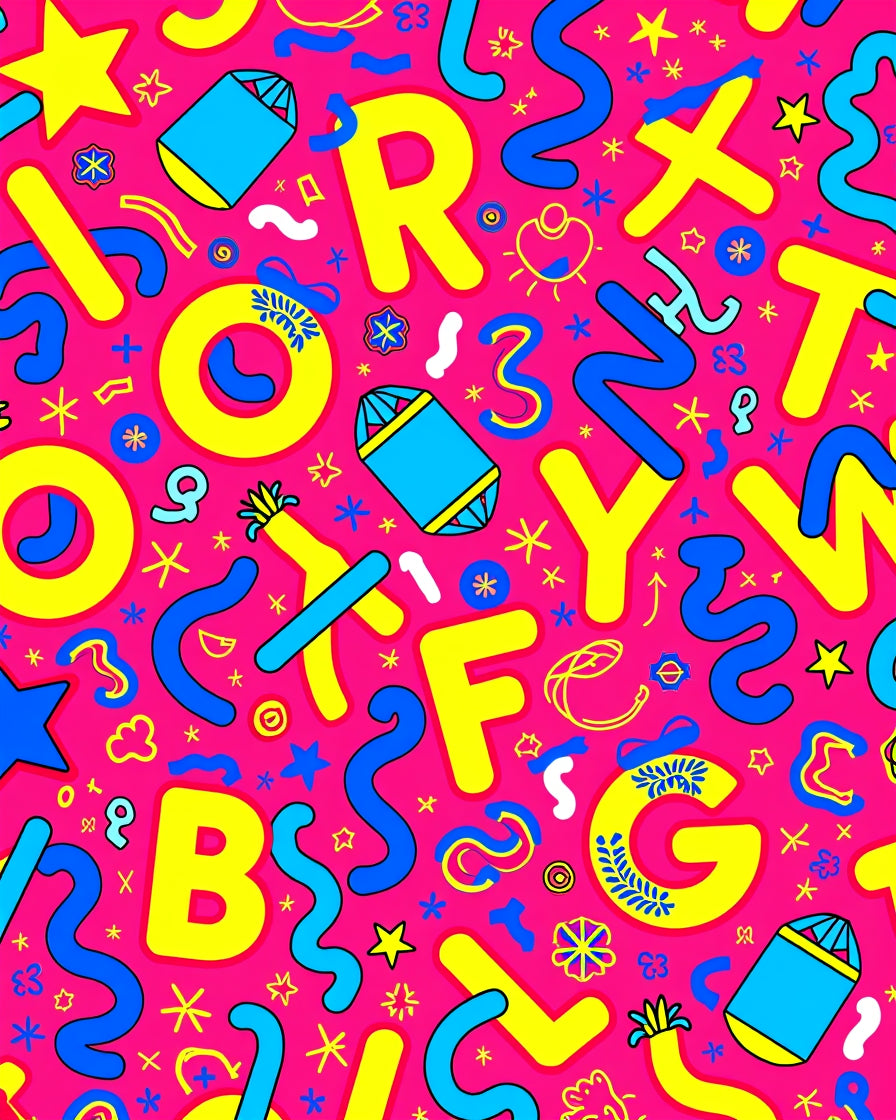 Vibrant Pink Blue Yellow Alphabet Fun Rug