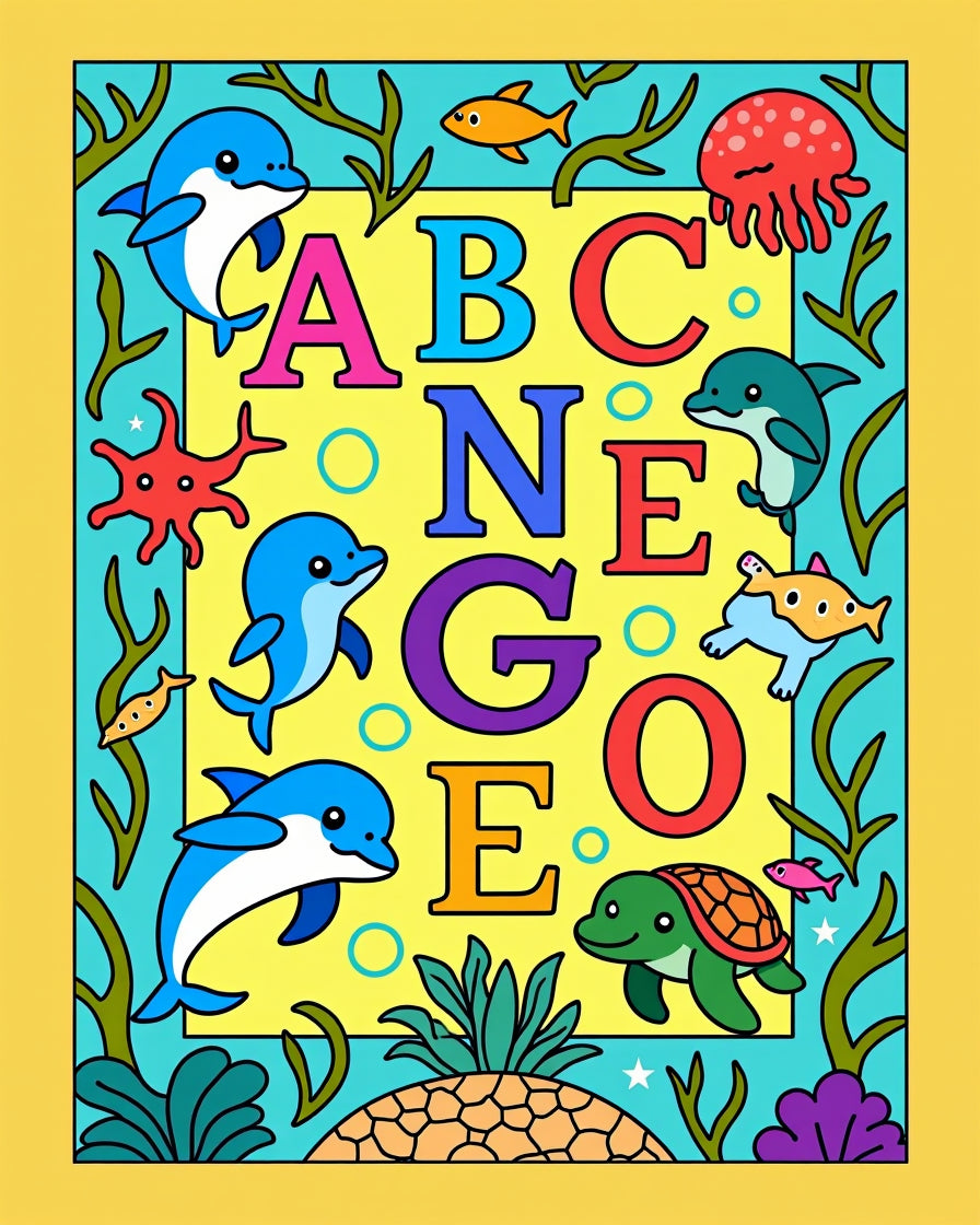 Playful Ocean ABC Neon Letters Rug