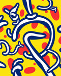 Bold Blue White Swirl Yellow Red Dots Rug