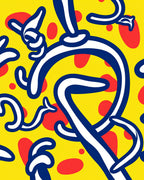 Bold Blue White Swirl Yellow Red Dots Rug