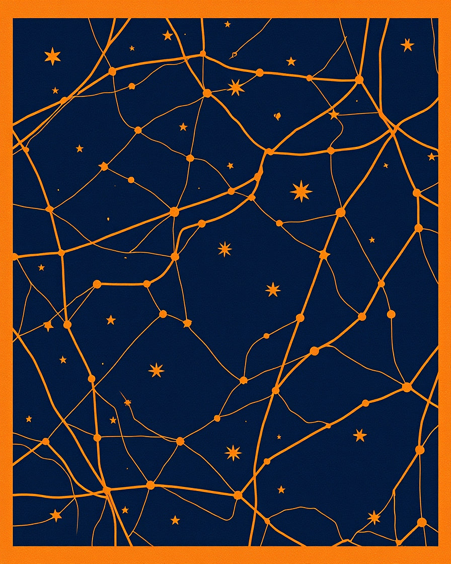 Cosmic Orange Lines Celestial Map Rug