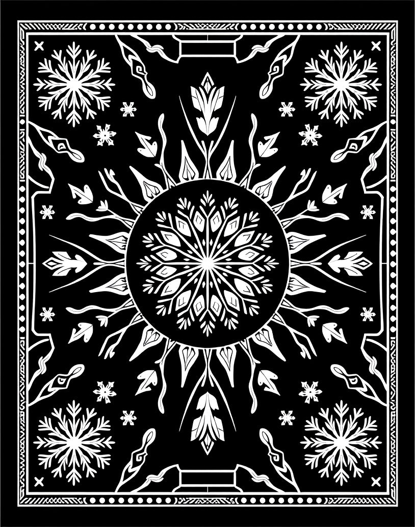 Black White Geometric Sun Snowflake Rug