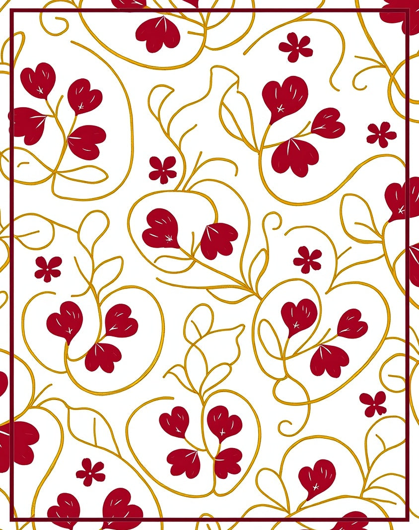 Crimson Heart Leaf Scroll Arrangement Rug
