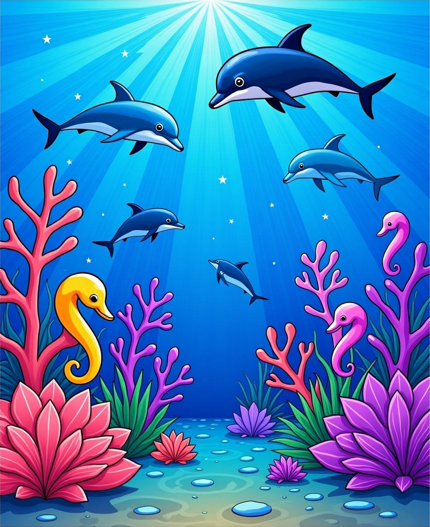 Oceanic Dolphins and Coral Reef Rug