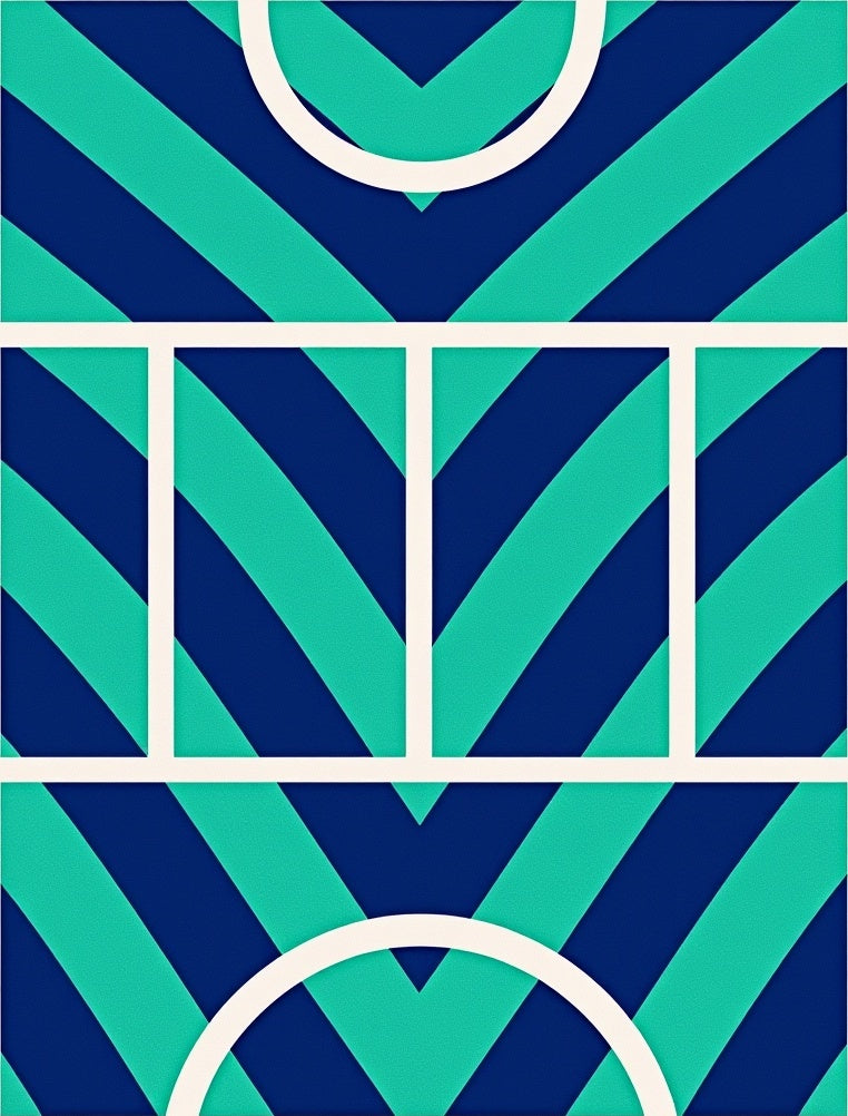Navy Teal Chevron Geometric Arcs Rug