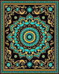 Turquoise Gold Black Mandala Floral Rug