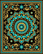 Turquoise Gold Black Mandala Floral Rug
