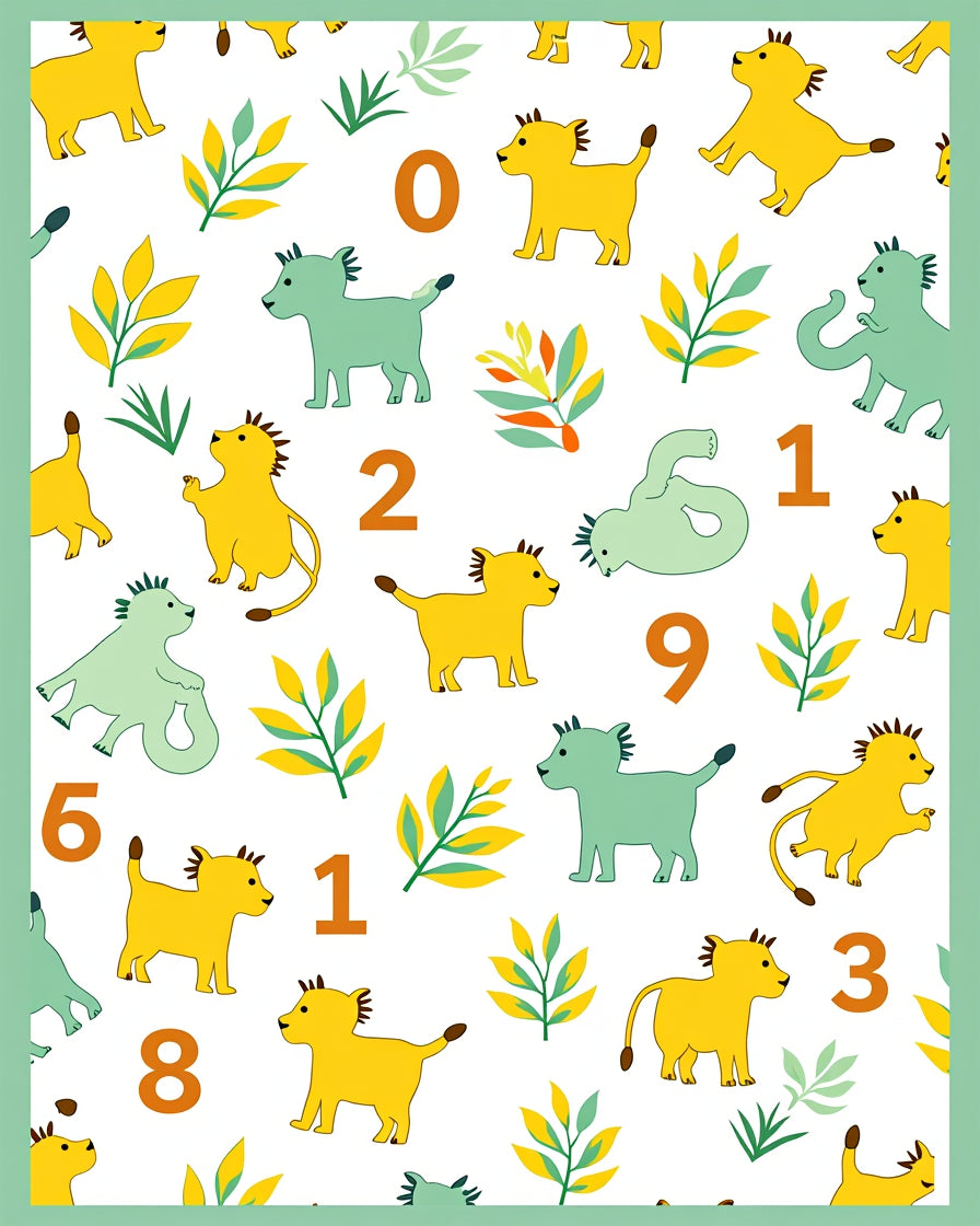 Yellow Green Lion Leaves Numbers Rug