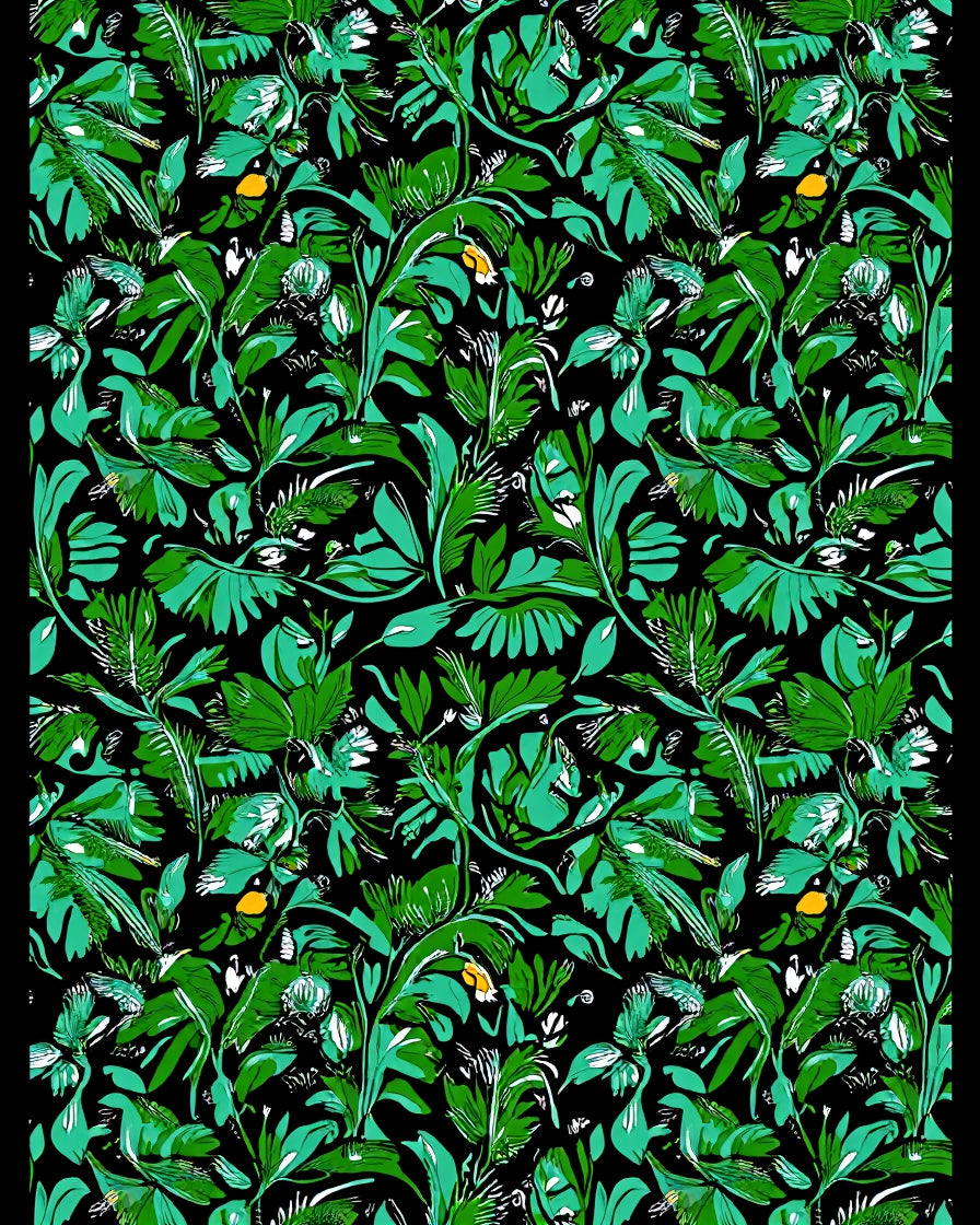 Emerald Tropical Foliage With Yellow Accents Rug