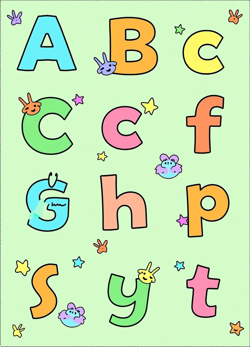 Playful Alphabet Characters Bright Colors Rug
