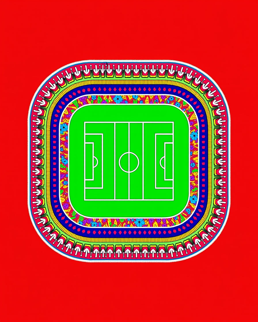 Vibrant Green Soccer Field Tribal Border Rug