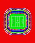 Vibrant Green Soccer Field Tribal Border Rug