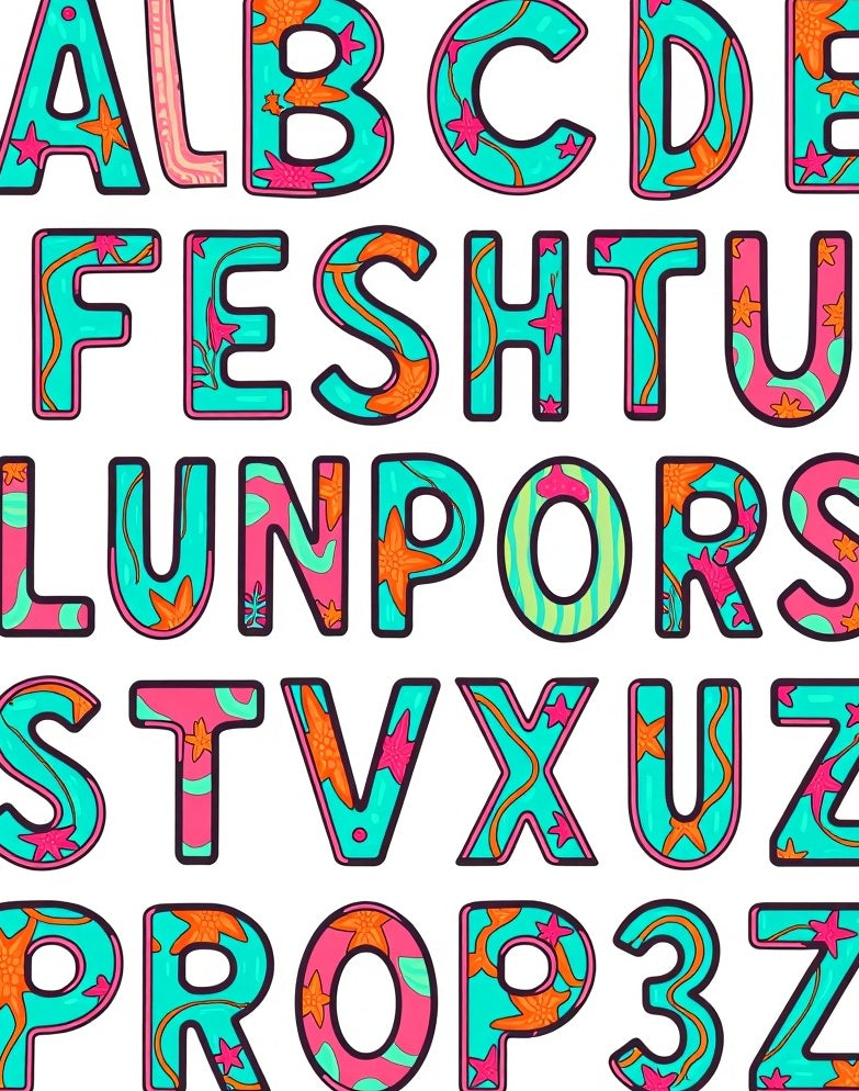 Aqua Pink Coral Sea Star Alphabet Rug