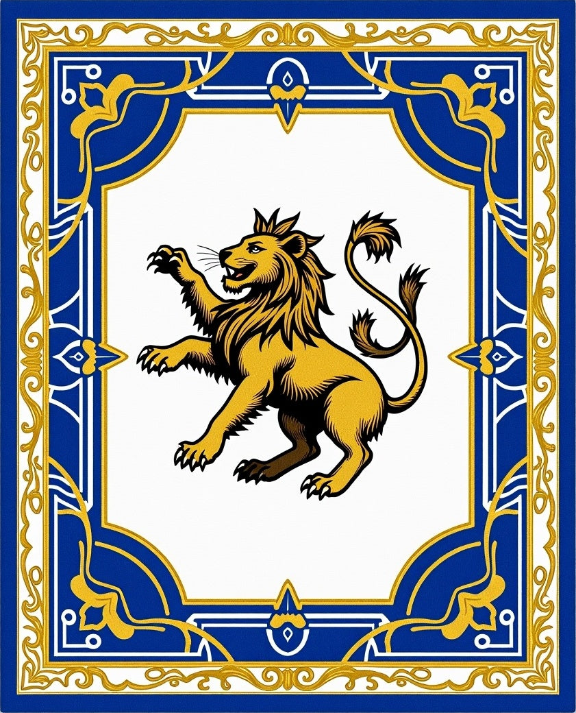 Royal Lion Blue Gold Emblem Rug