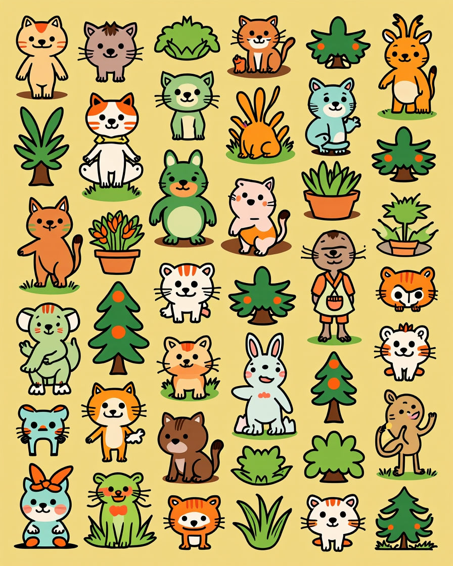 Cute Kawaii Animals Forest Collection Rug