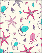 Crimson Pink Starfish Aqua Sea Shells Rug