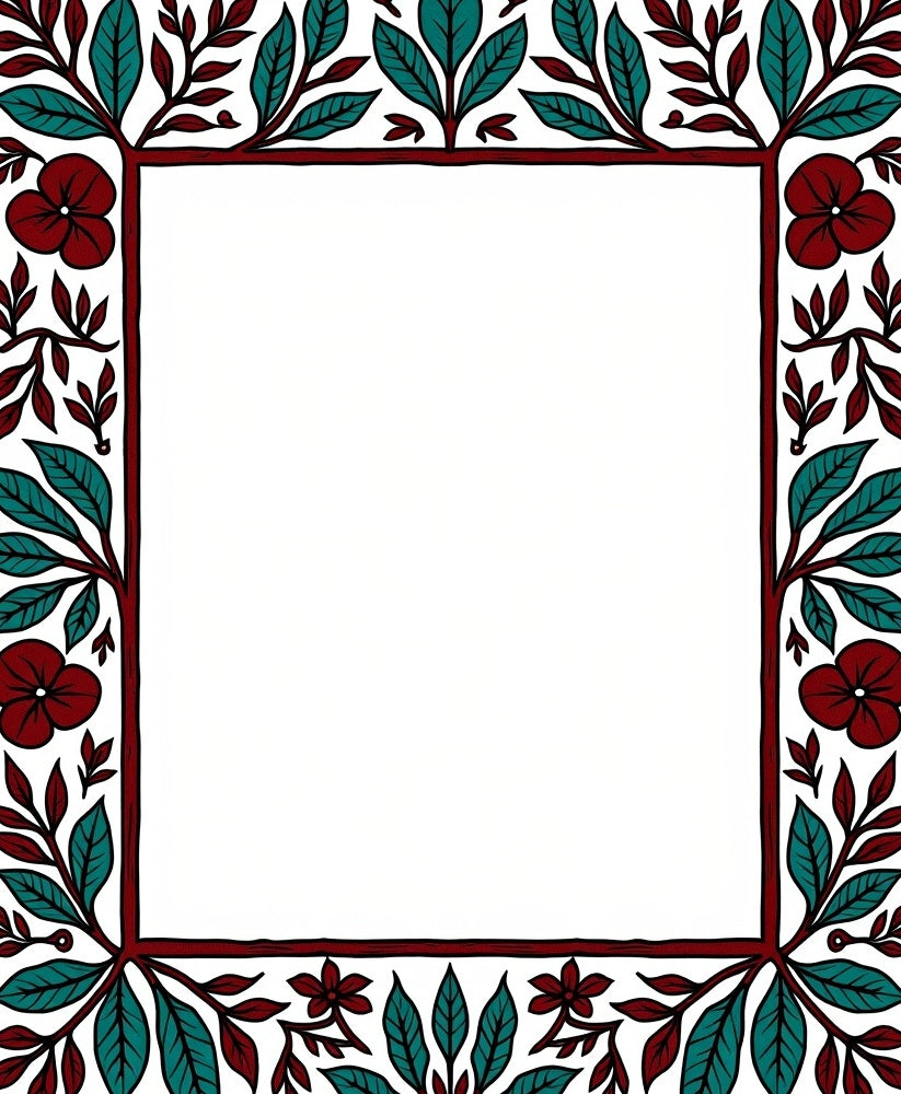 Deep Red Teak Floral Border Rug