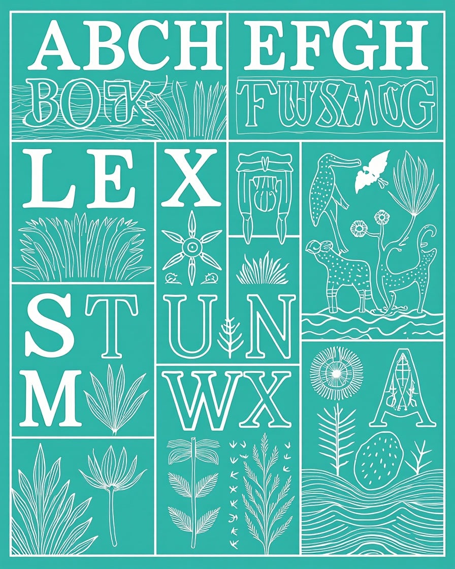 Alphabet Animals Botanical Floral Motif Rug