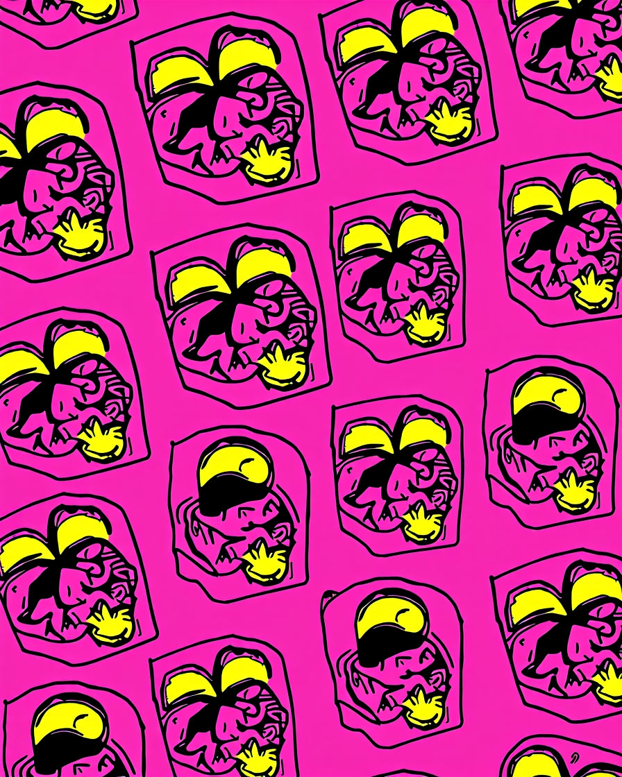 Pink Yellow Black Abstract Face Rug