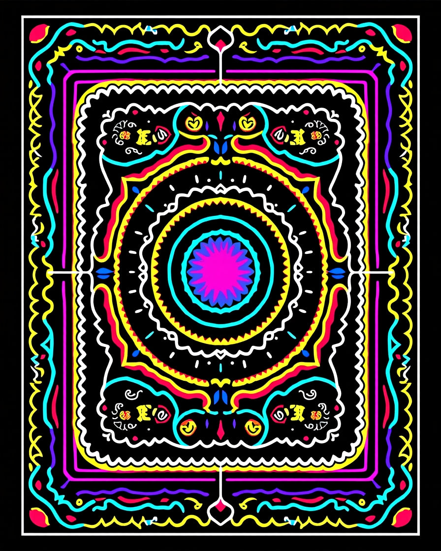 Vibrant Neon Abstract Geometric Mandala Rug