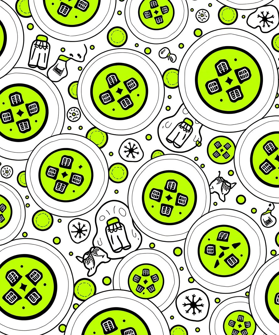 Bright Green Round Icons And Shapes Rug