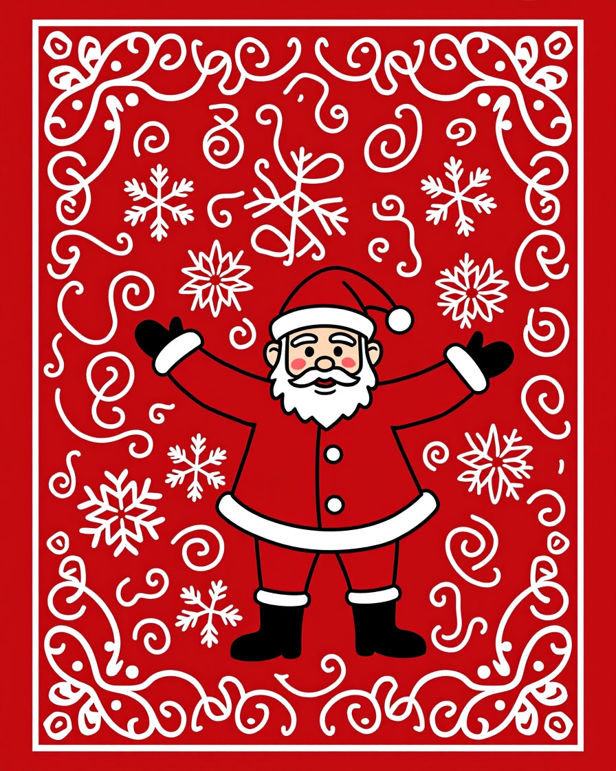 Festive Red Santa Snowflake Swirls Rug