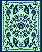 Naval Blue Elephant Medallion Jade Rug