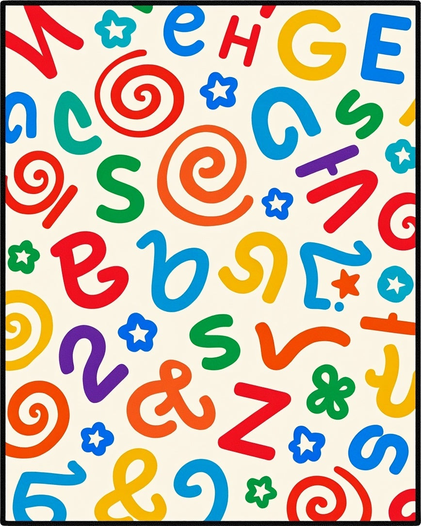 Playful Alphabet Swirls and Stars Rug