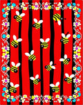 Striped Red Black Honeybee Floral Border Rug