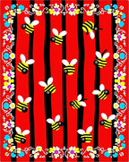 Striped Red Black Honeybee Floral Border Rug