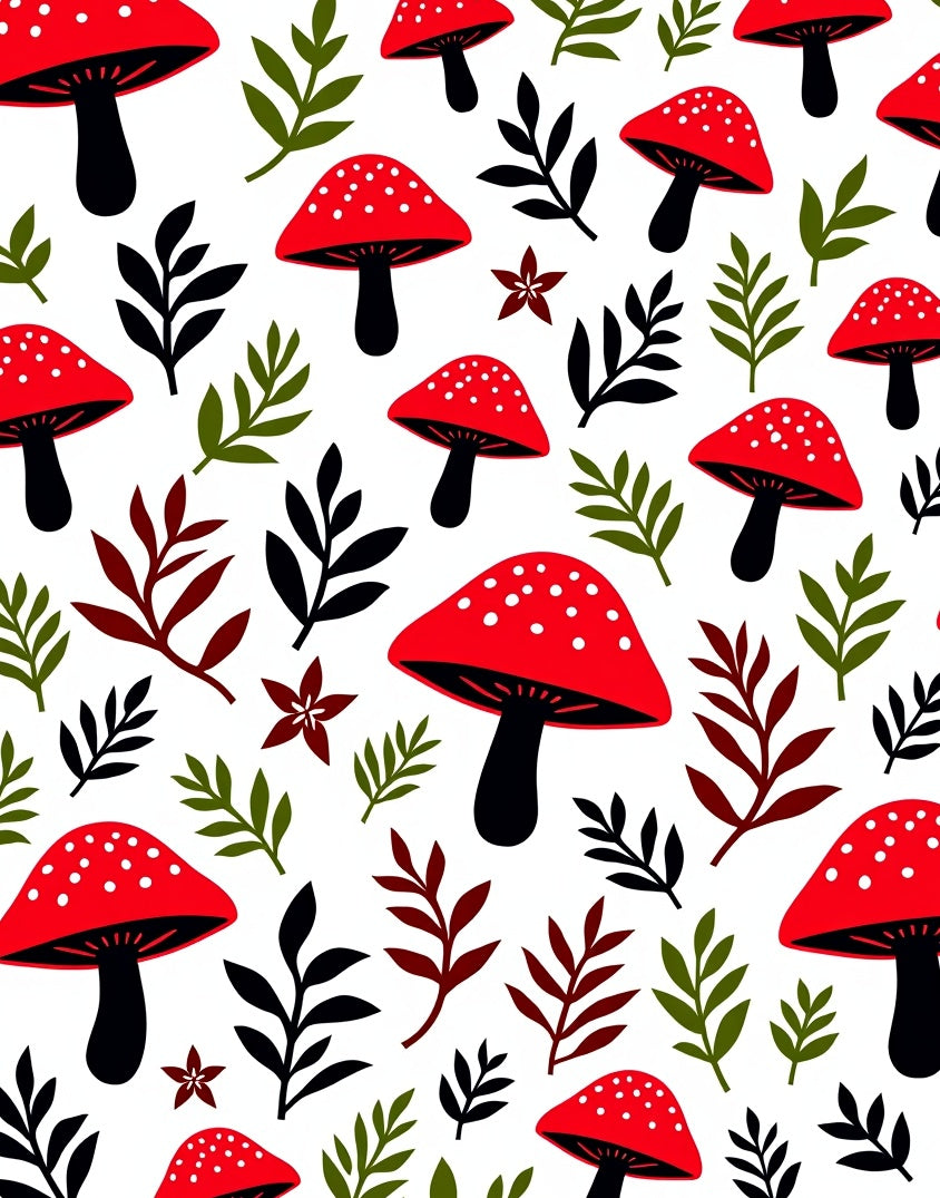 Red White Spotted Mushroom Foliage Rug