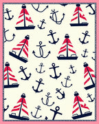 Nautical Red Sailboats and Anchors Rug