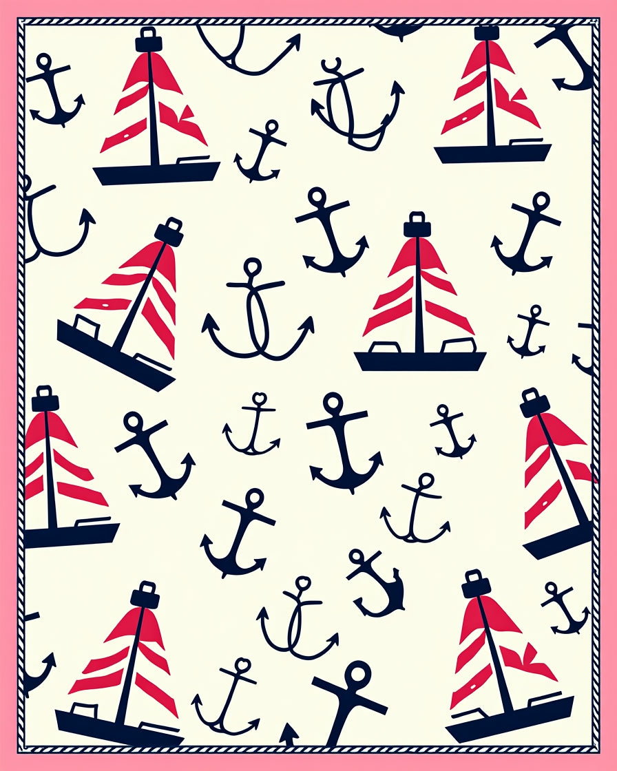 Nautical Red Sailboats and Anchors Rug