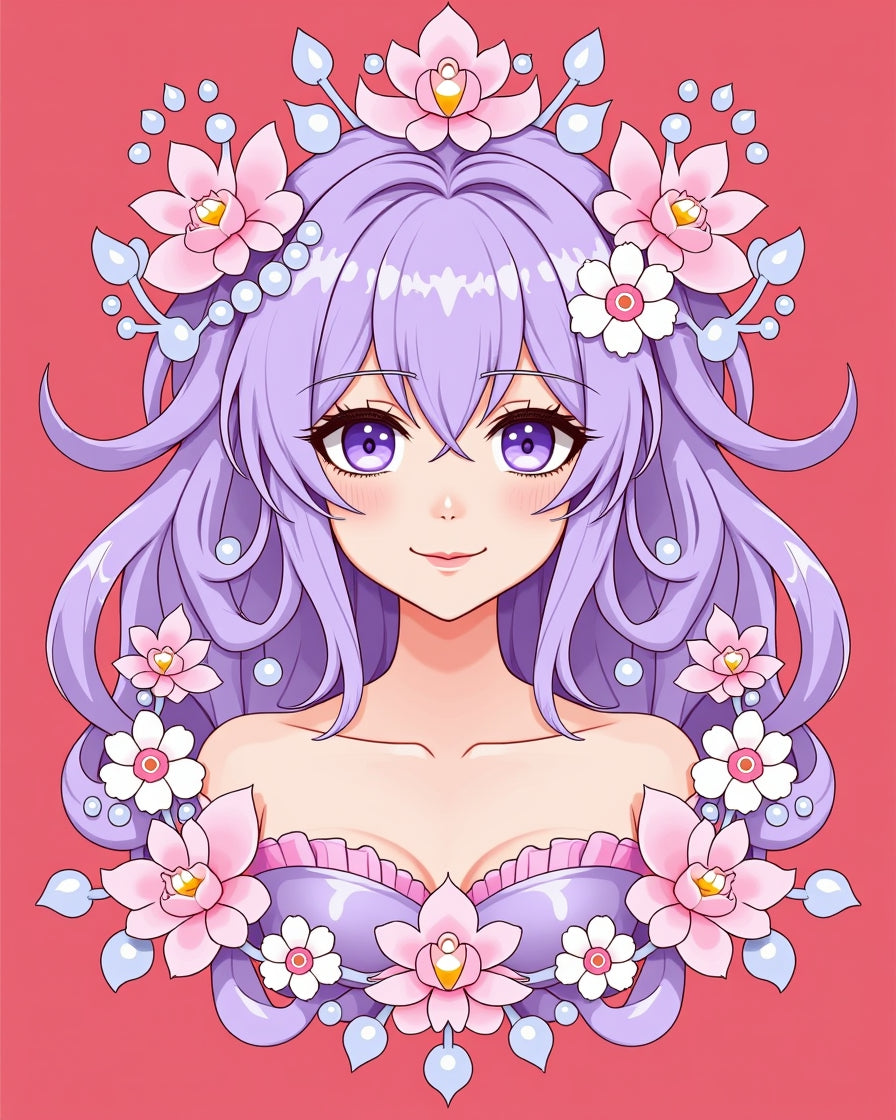 Anime Princess Purple Floral Headpiece Rug