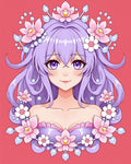 Anime Princess Purple Floral Headpiece Rug