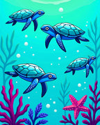 Blue Sea Turtles Underwater Marine Life Rug